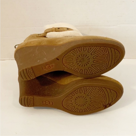 UGG Suede Fur Trim Wedge Short Boots, 7 - Picture 6 of 10